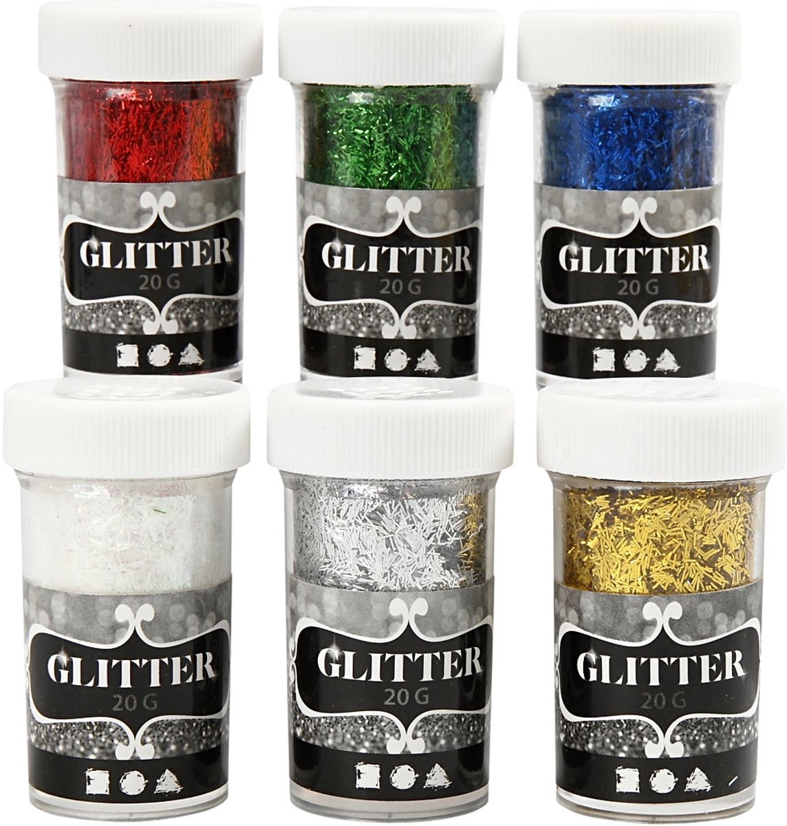 Glitter Fibers , metallic kleuren, 6x20gr [HOB-28424]